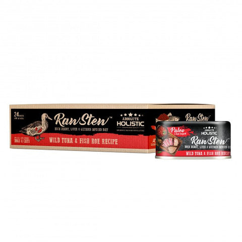 Absolute Holistic Raw Stew Dog Food Wild Tuna & Fish Roe 80gm cans x 24 pack Grain Free