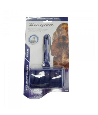 Euro Groom Self Cleaning Medium Slicker Brush Soft Pin Dogs