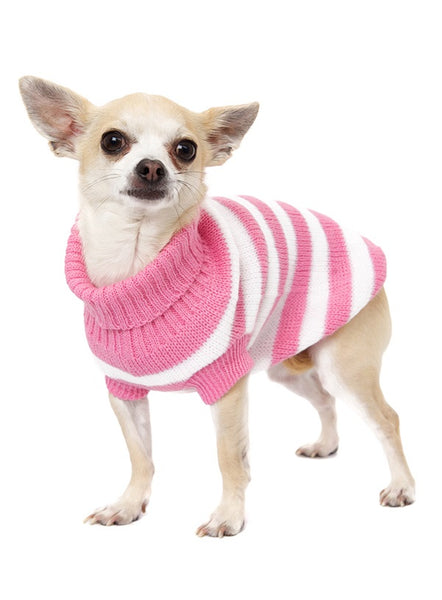 Dog Sweater - Candy Stripe Pink & White