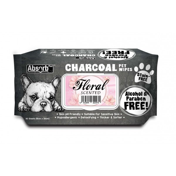Absorb Plus Charcoal Pet Wipes - 80 Wipes