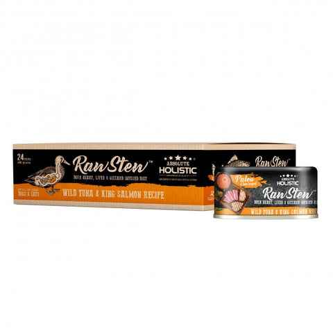 Absolute Holstic Raw Stew Cat Food Wild Tuna & Salmon 80gm cans x 24 pack Grain Free