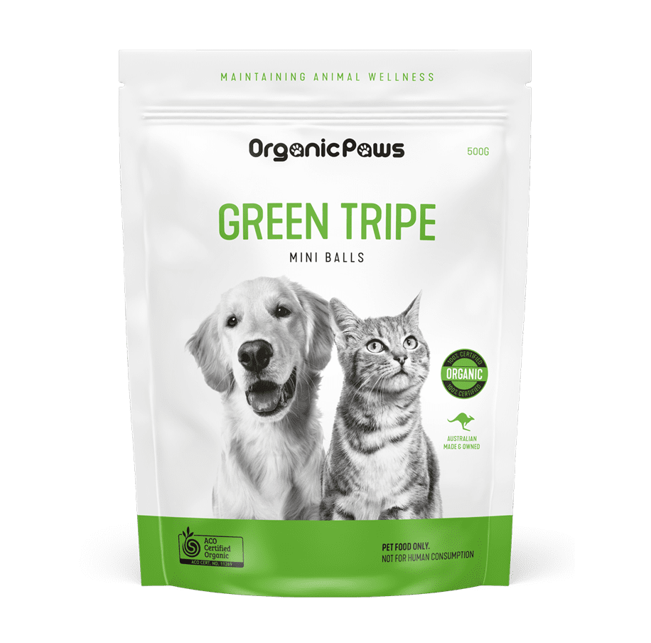 Australian Made Organic Paws Green Tripe Mini Balls 500g