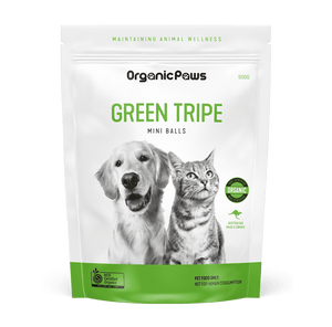 Australian Made Organic Paws Green Tripe Mini Balls 500g