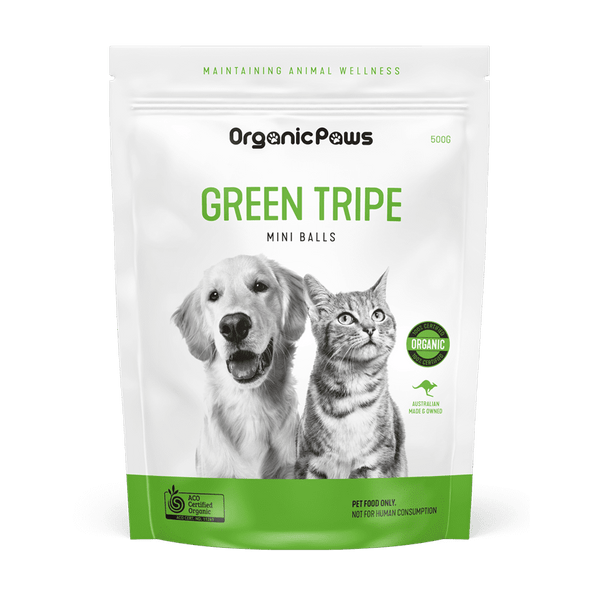 Australian Made Organic Paws Green Tripe Mini Balls 500g