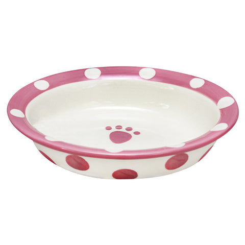 Polka Paws Ceramic Oval Cat Bowl