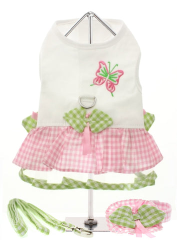 Butterfly Harness Dog Dress with Matching Lead and Hat