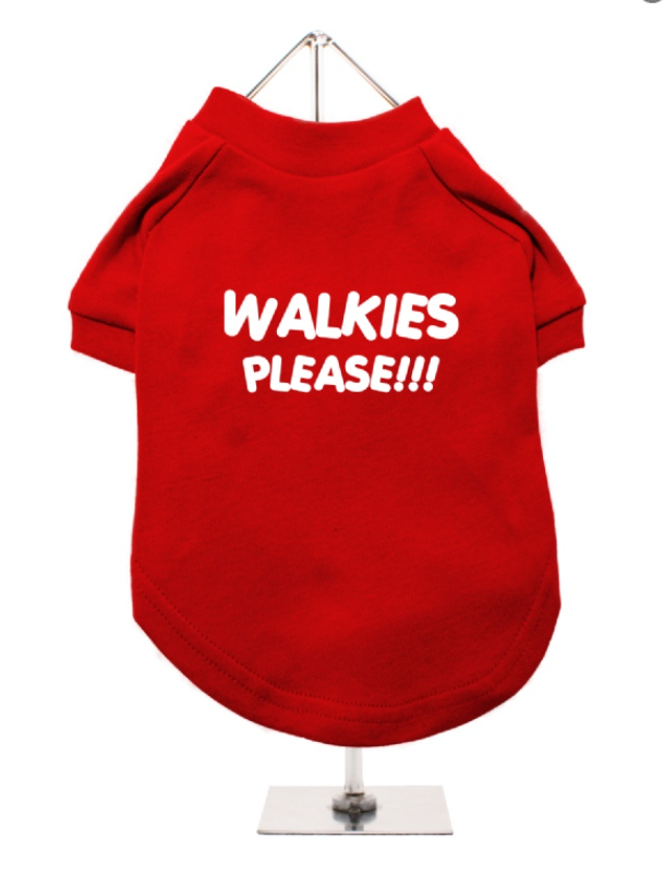 Dog T-Shirt - Walkies Please - Red / White