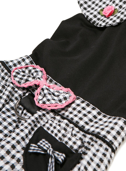 Black Gingham Dog Dress with Lead