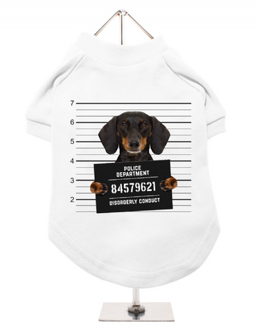 Dog T-Shirt - Police Mugshot - Dachshund - White
