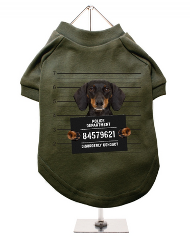 Dog T-Shirt - Police Mugshot - Dachshund - Olive