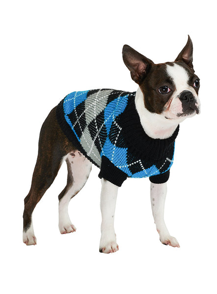 Dog Sweater - Argyle Blue / Black
