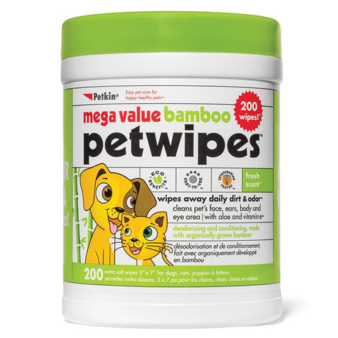 PetKin Mega Value Bamboo Eco Pet Wipes - 200 Wipes