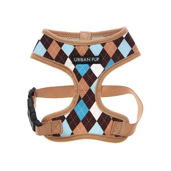 Argyle Dog Harness - Blue / Brown