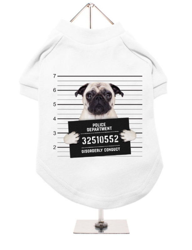 Dog T-Shirt - Police Mugshot - Pug - White