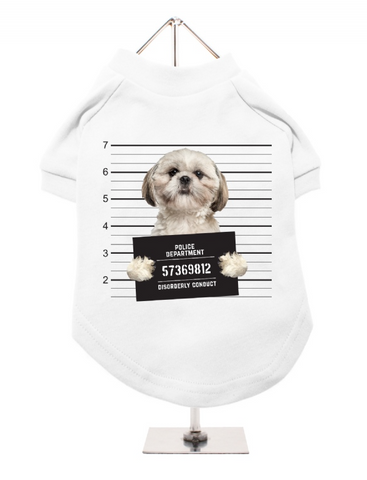Dog T-Shirt - Police Mugshot - Shih Tzu - White