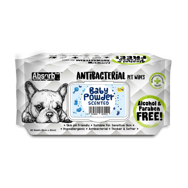 Absorb Plus Antibacterial Pet Wipes - 80 Wipes