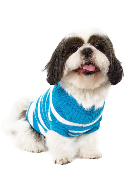 Dog Sweater - Candy Stripe Blue & White