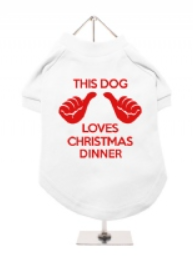 Christmas Dog T-Shirt - Loves Christmas Dinner - White / Red