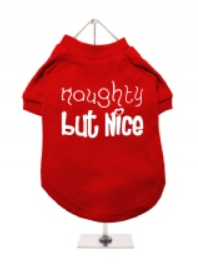 Christmas Dog T-Shirt - Naughty But Nice - Red / White